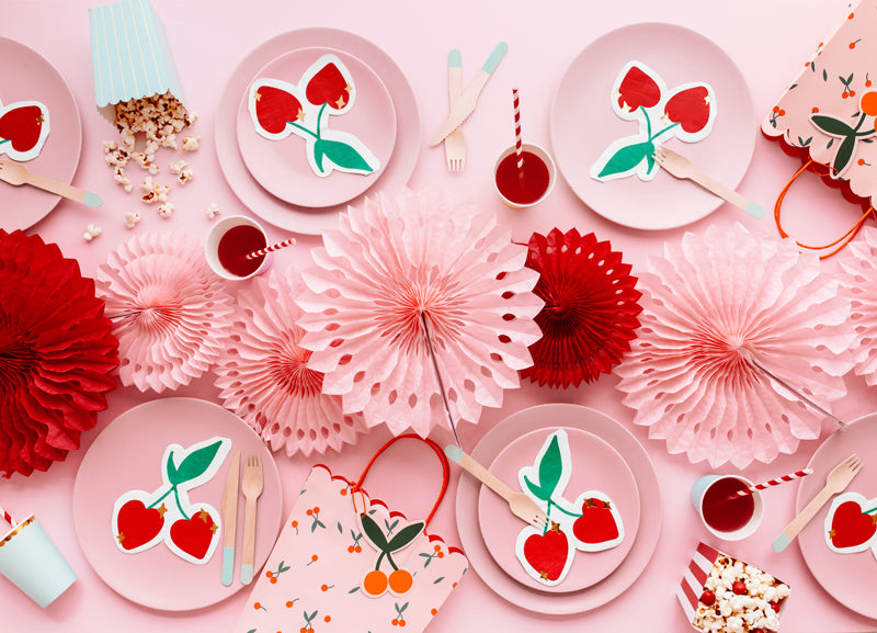 Kersen servetten feest deco decoratie verjaardagpapieren fans roze hangdecoratie feest verjaardag