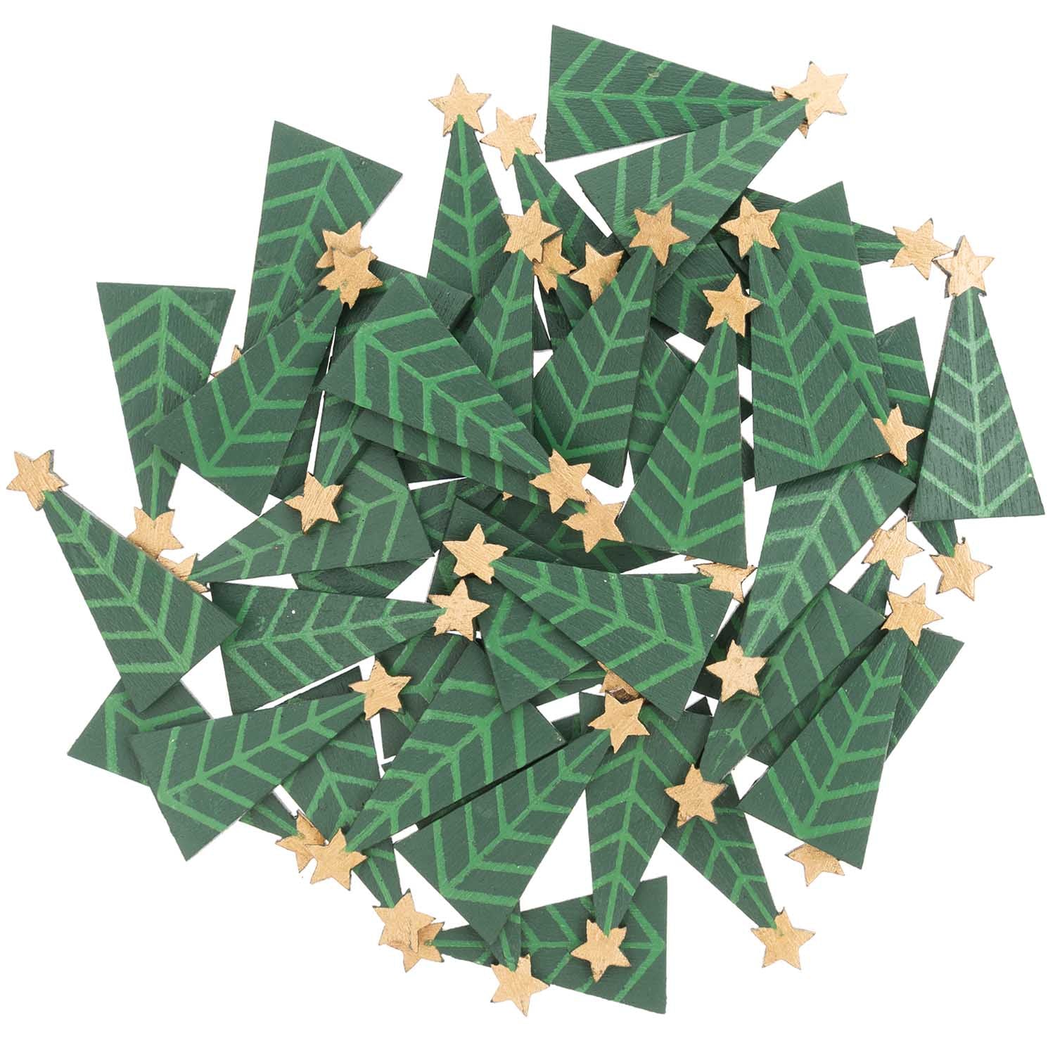 Houten kerstboom met ster confetti - 48 stuks