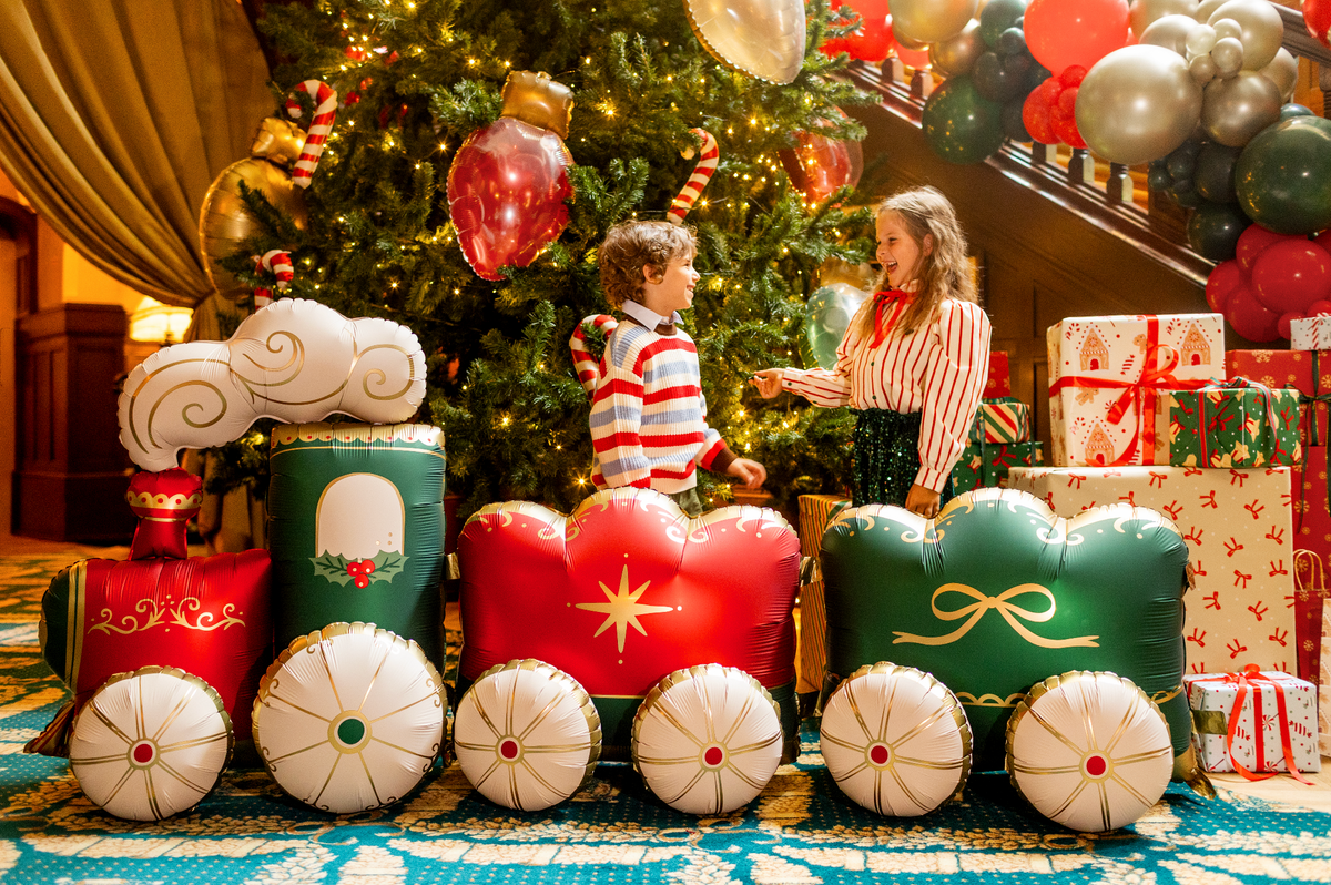folieballon trein kerst deco decoratie kerstmis rood groen goud wit