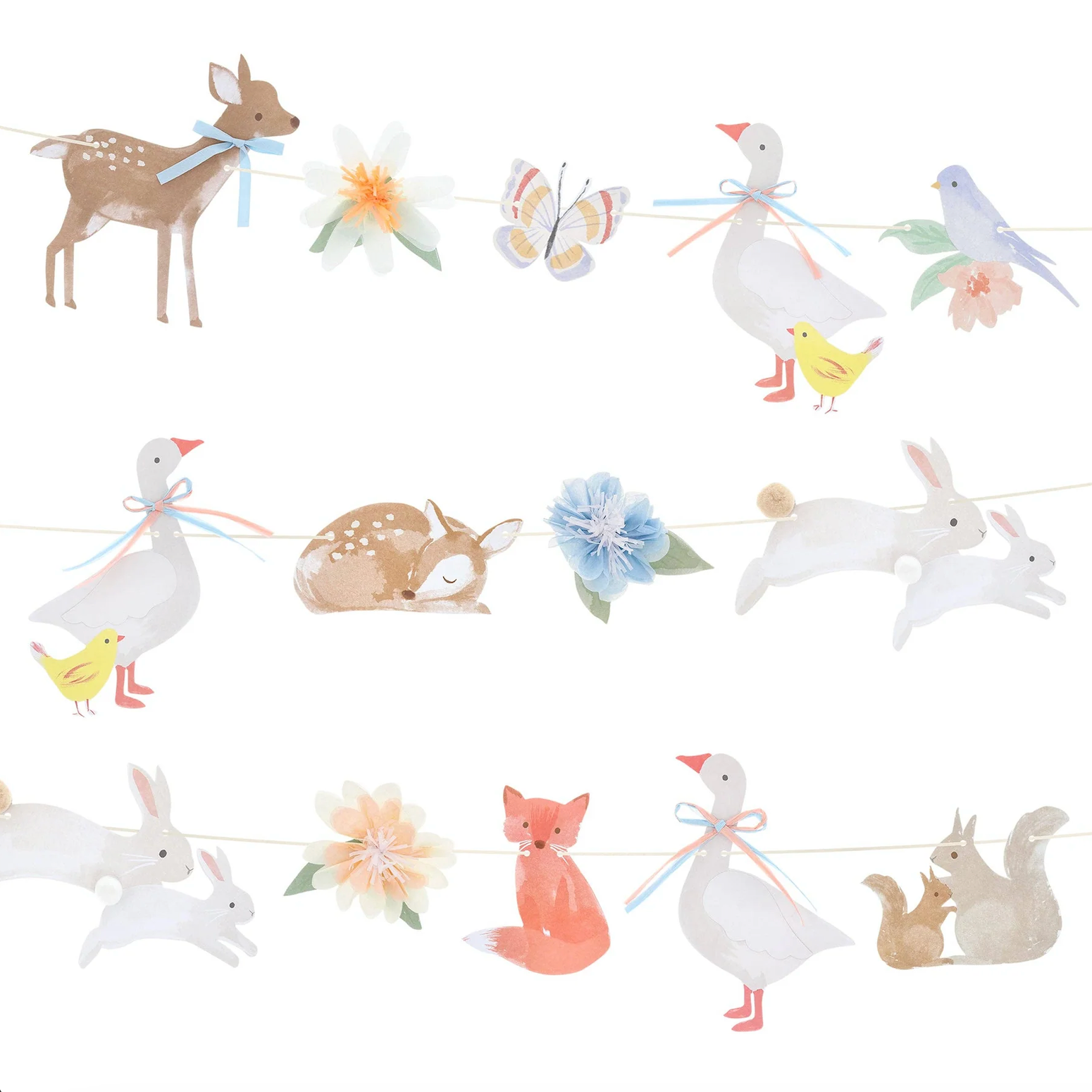 little animals meri meri feest deco decoratie verjaardag feestversiering konijn vos gans hert kuiken eekhoorn vogel vlinder bloem