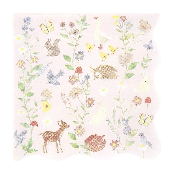 little animals servetten eekhoorn hert vogel vos vlinder bloemen paddenstoel