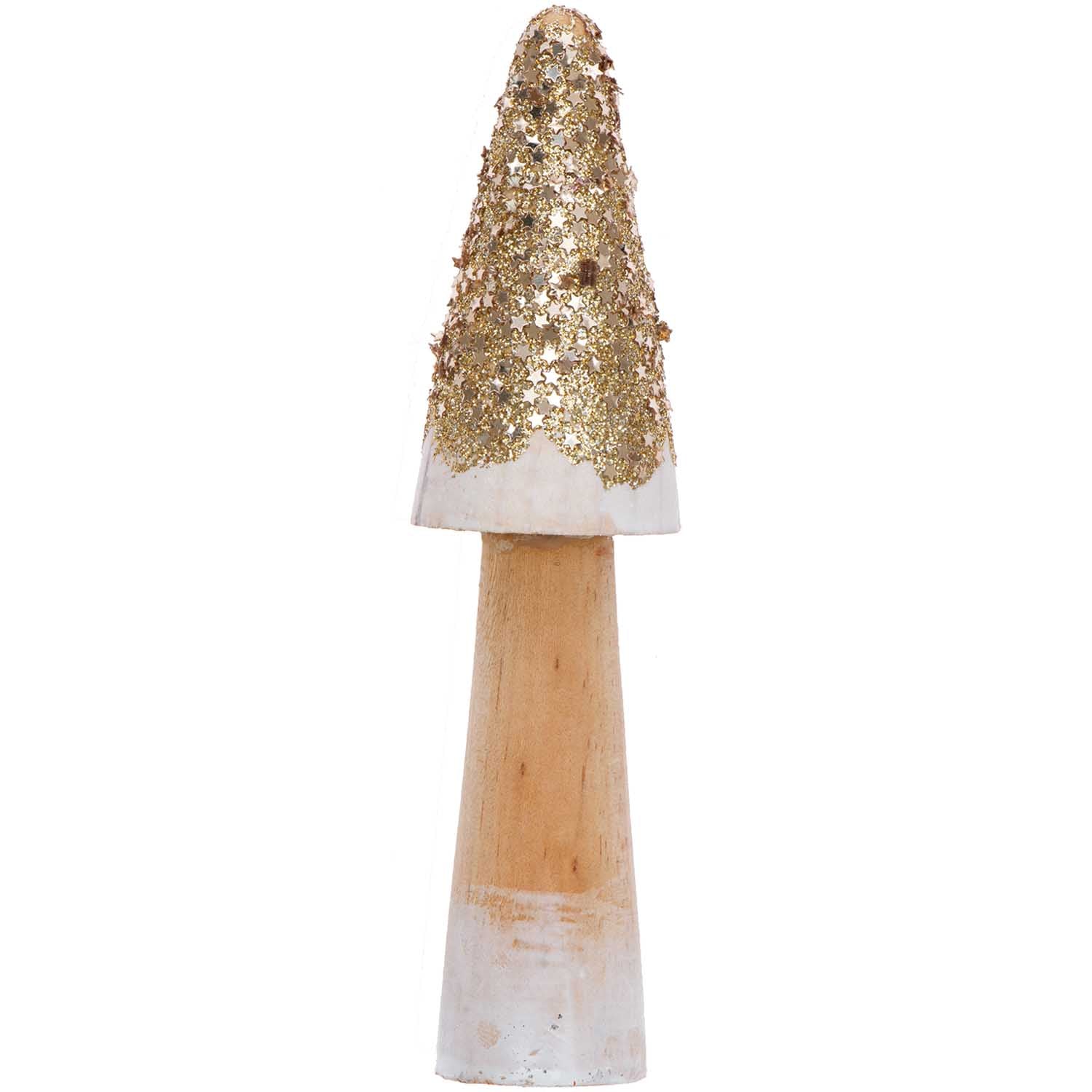 Paddenstoel hout met gouden glitters langwerpig - 14cm