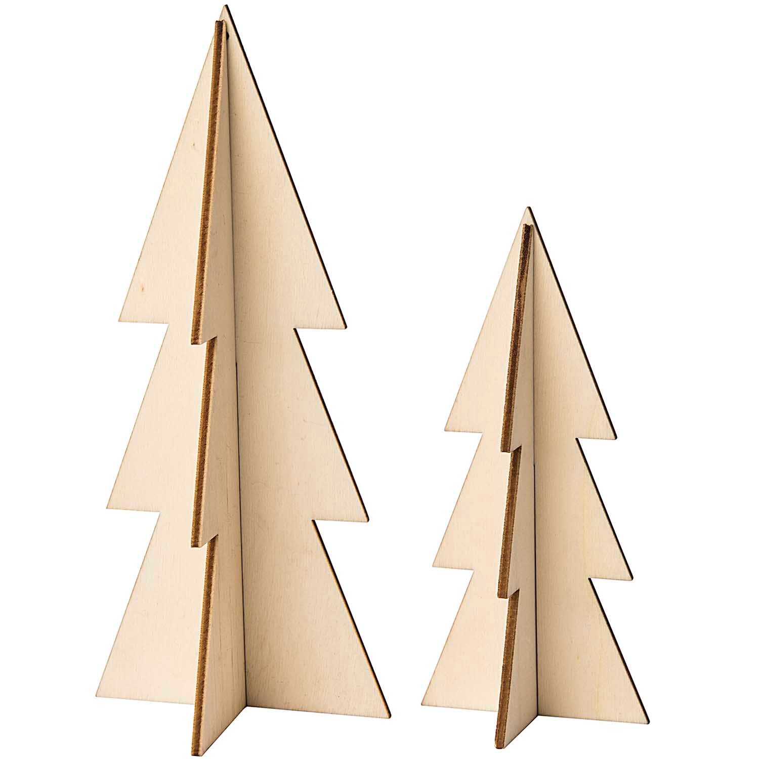 set 2 houten kerstbomen 3D