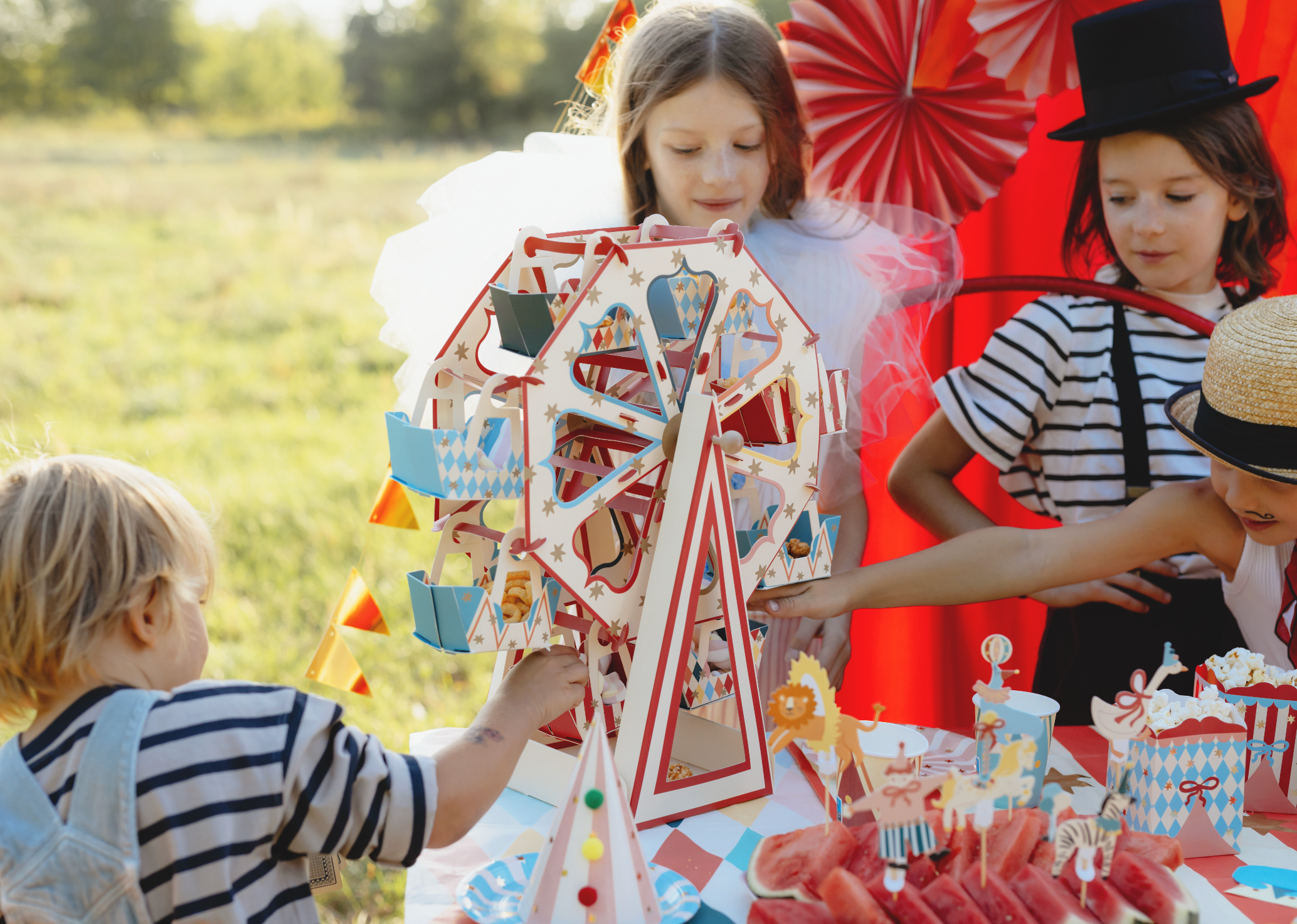 snack reuzenrad snoep snacks popcorn circus feest deco decoratie centerpiece dessert tafel kinder
