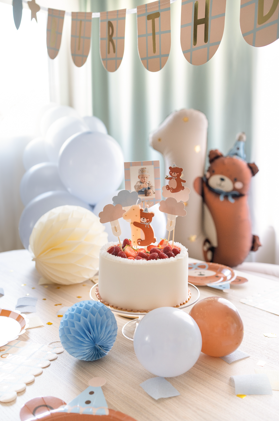 taarttopper eerste verjaardag beer feest deco decoratie