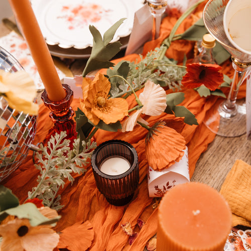 tafelloper warm oranje cheesecloth feest deco decoratie