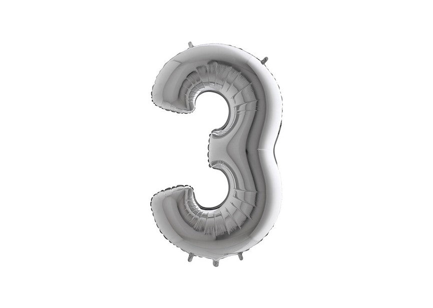 cijfer folieballon 3 drie zilver verjaardag