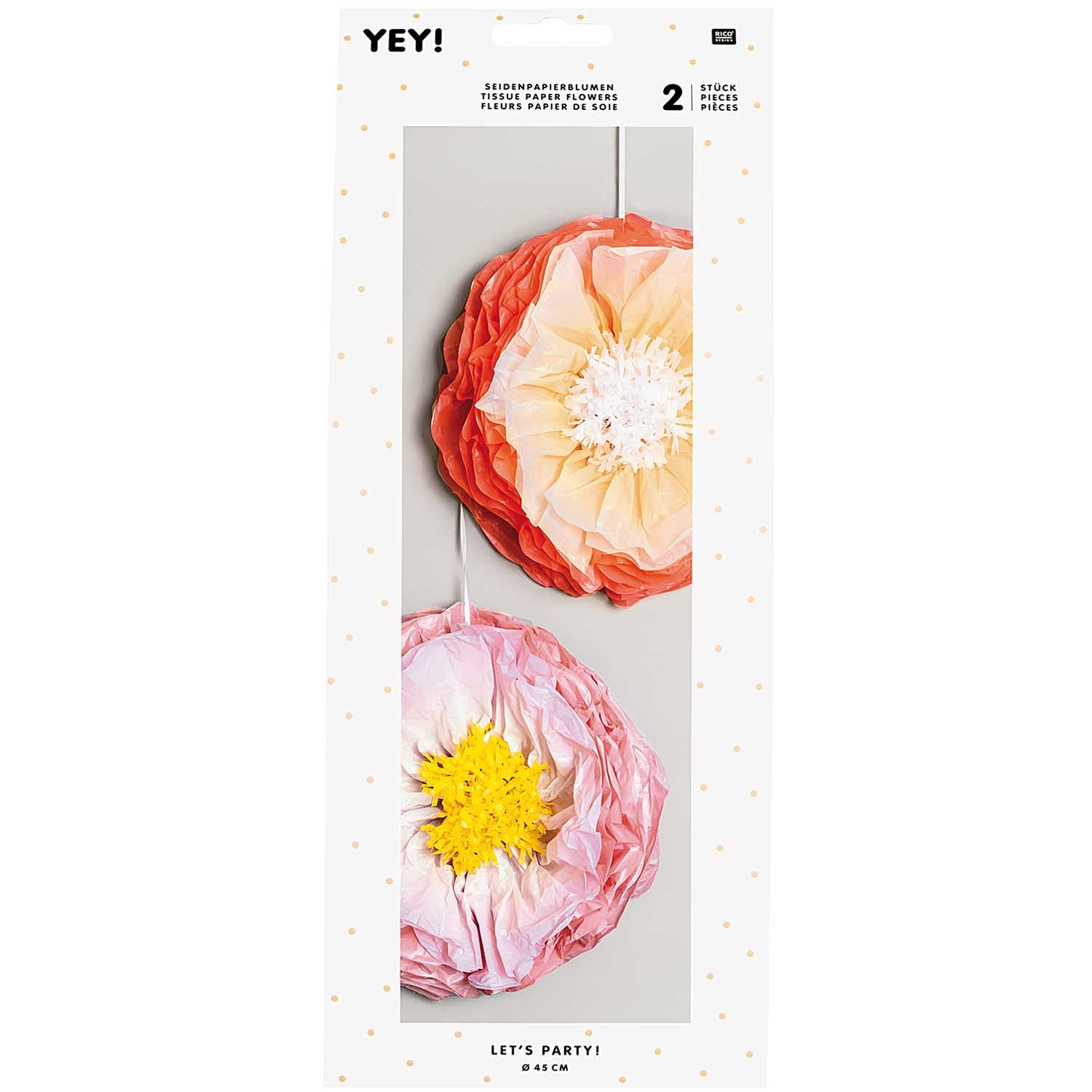 Tissue papier bloemen roze en geel (Ø 45cm)