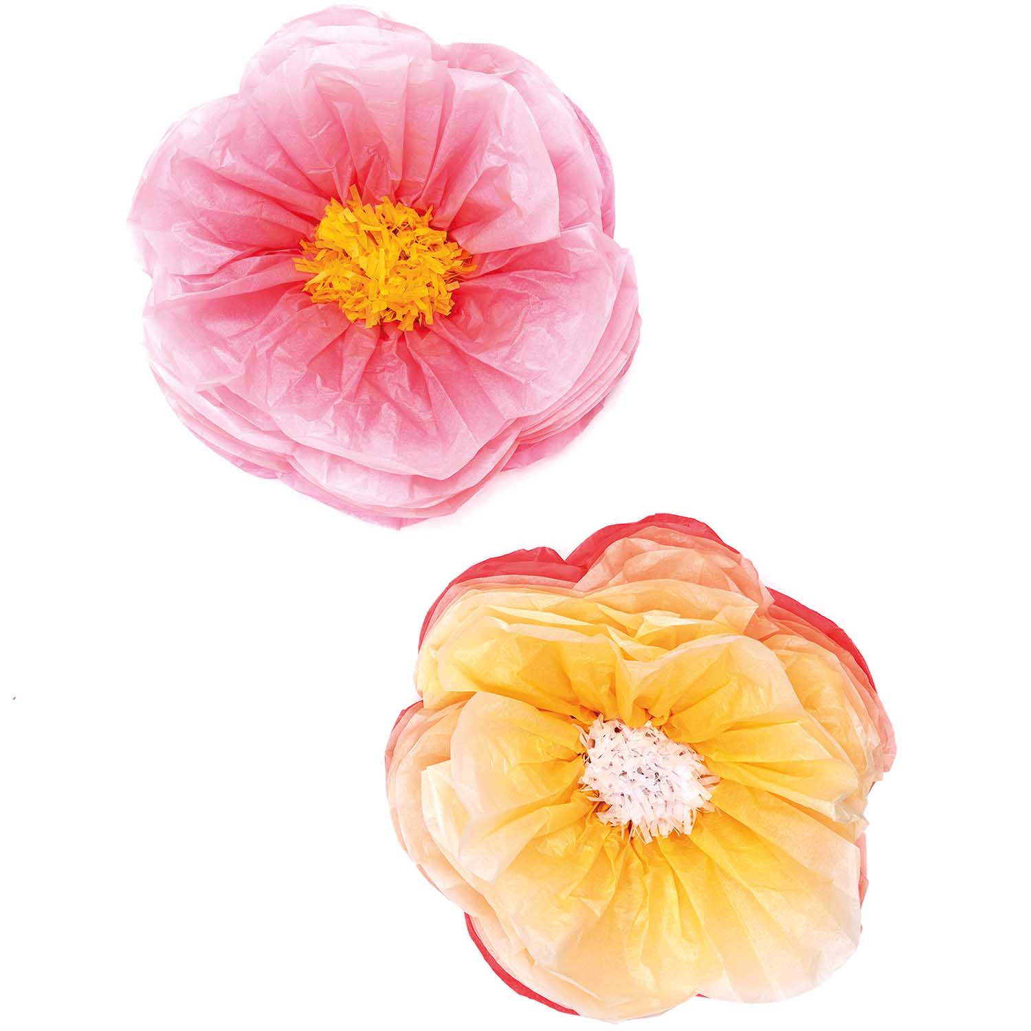Tissue papier bloemen roze en geel (Ø 40cm)