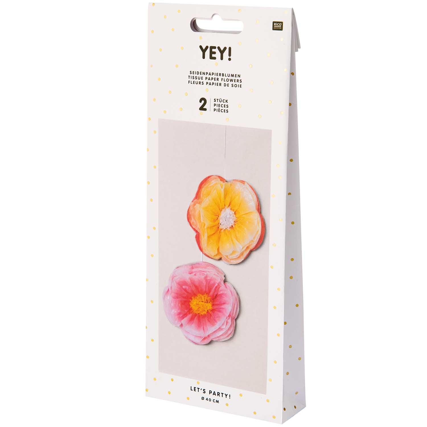 Tissue papier bloemen roze en geel (Ø 40cm)