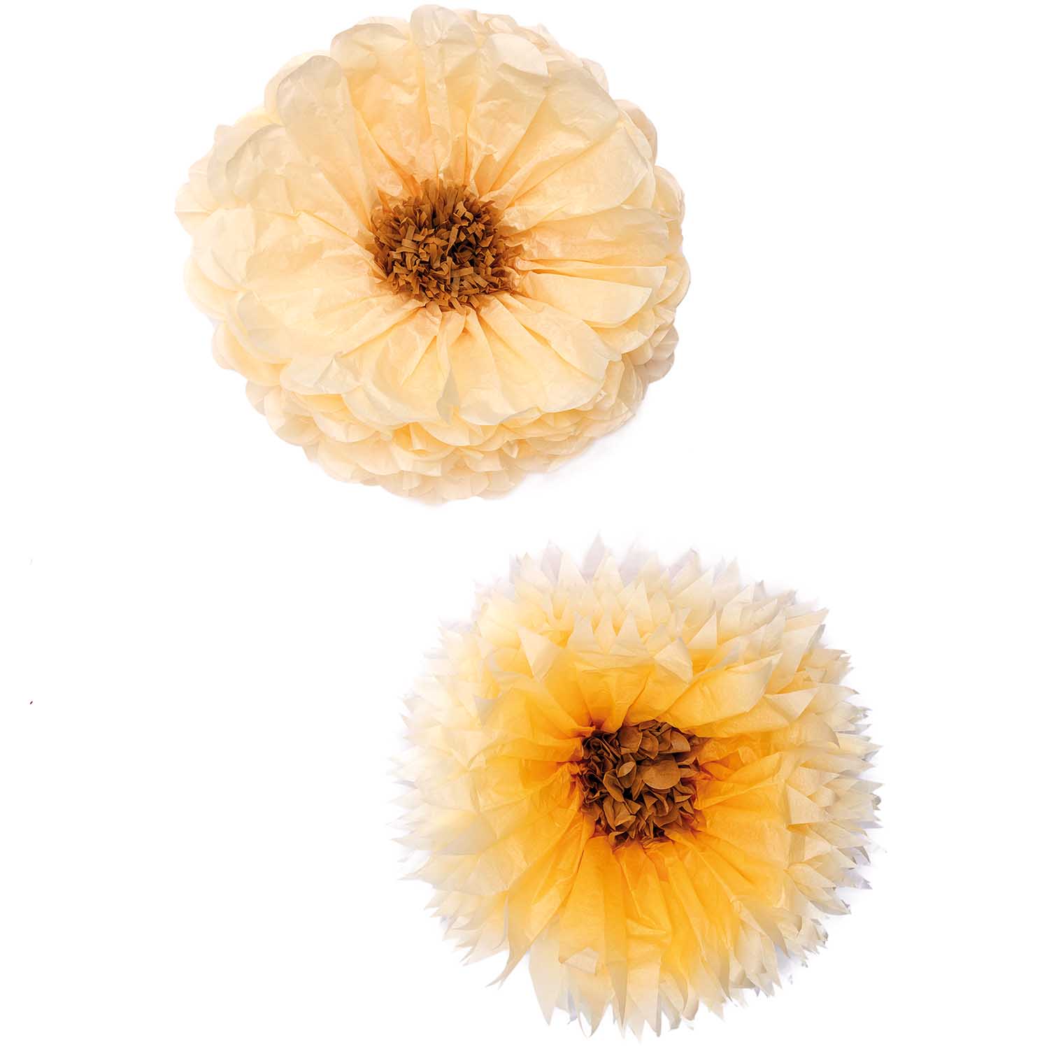 Tissue papier bloemen ercu en zacht geel (Ø 40cm)