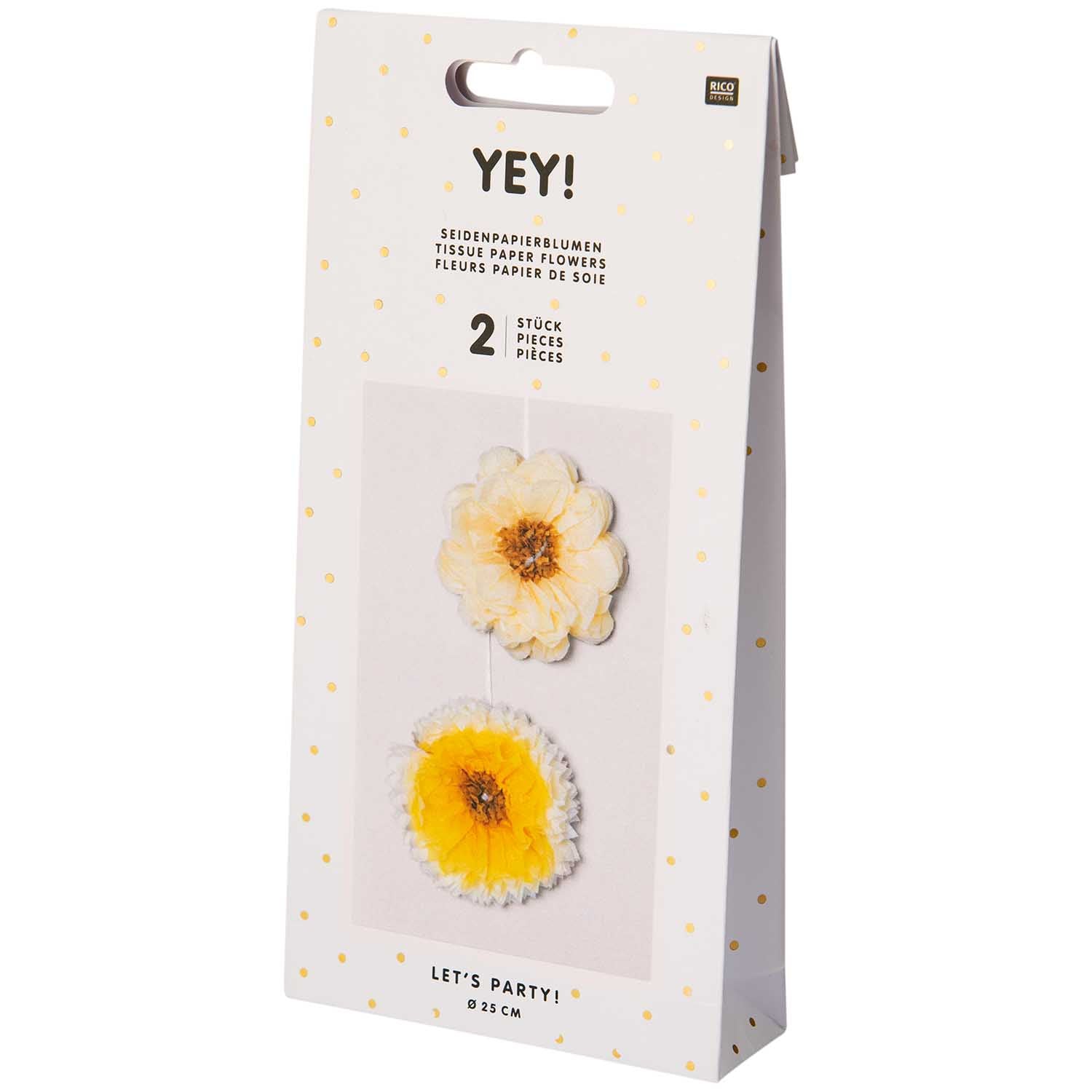 Tissue papier bloemen ercu en zacht geel (Ø 25cm)