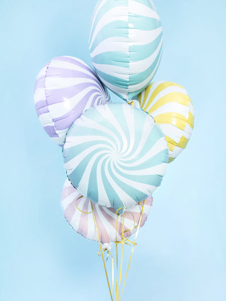blauw wit pastel snoepje snoep candy folieballon feest decoratie verjaardag