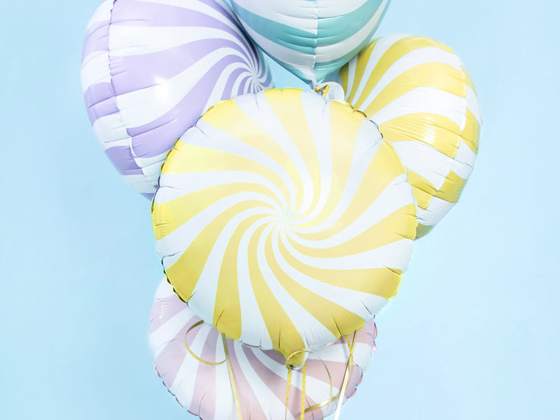 geel wit pastel snoepje snoep candy folieballon feest decoratie verjaardag