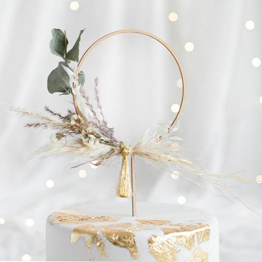 taart cake topper cirkel droogbloemen bloemen decoratie feest