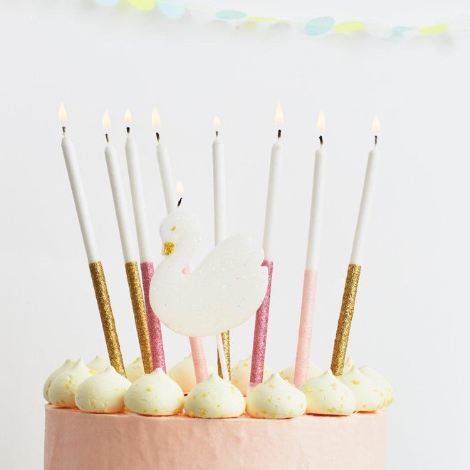 glitter dipped kaarsen Meri Meri feest decoratie taart cupcakes
