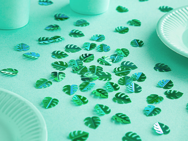 Metallic groene confetti bladeren - 15g