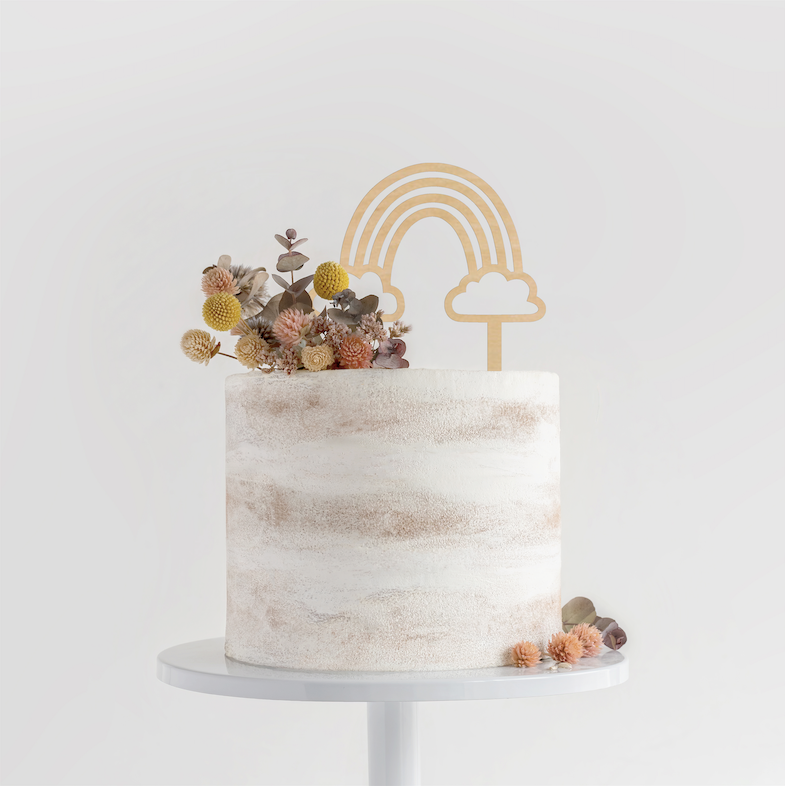 Taart cake topper regenboog unicorn feest verjaardag pastel hout laser