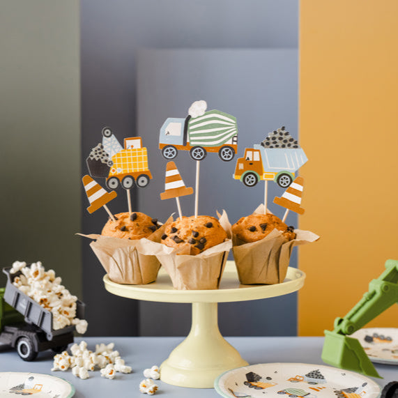 Taarttoppers bouwvoertuigen constructie construction taart feest decoratie verjaardag