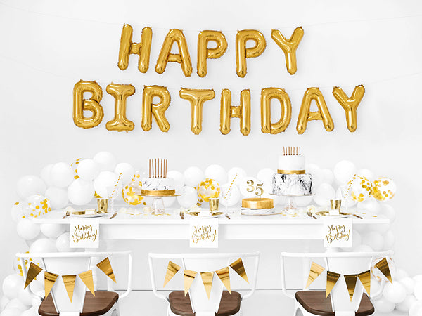 Folieballon 'Happy Birthday' slinger goud - 3,4m