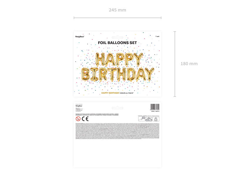 Folieballon 'Happy Birthday' slinger goud - 3,4m