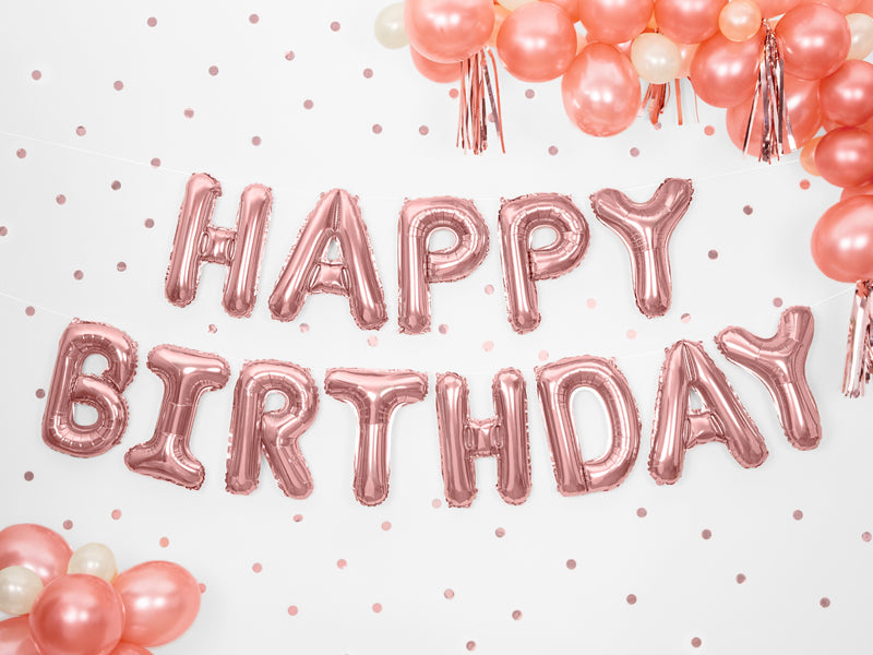 Folieballon 'Happy Birthday' slinger rosé - 3,4m