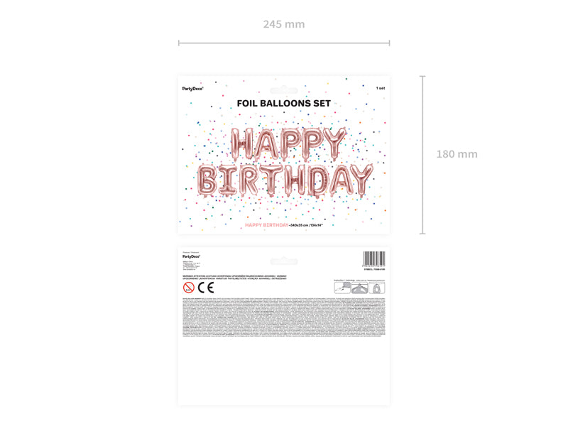 Folieballon 'Happy Birthday' slinger rosé - 3,4m