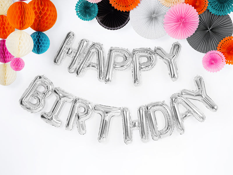 Folieballon 'Happy Birthday' slinger zilver - 3,4m