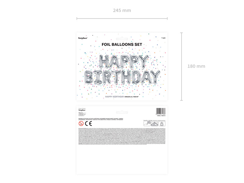 Folieballon 'Happy Birthday' slinger zilver - 3,4m