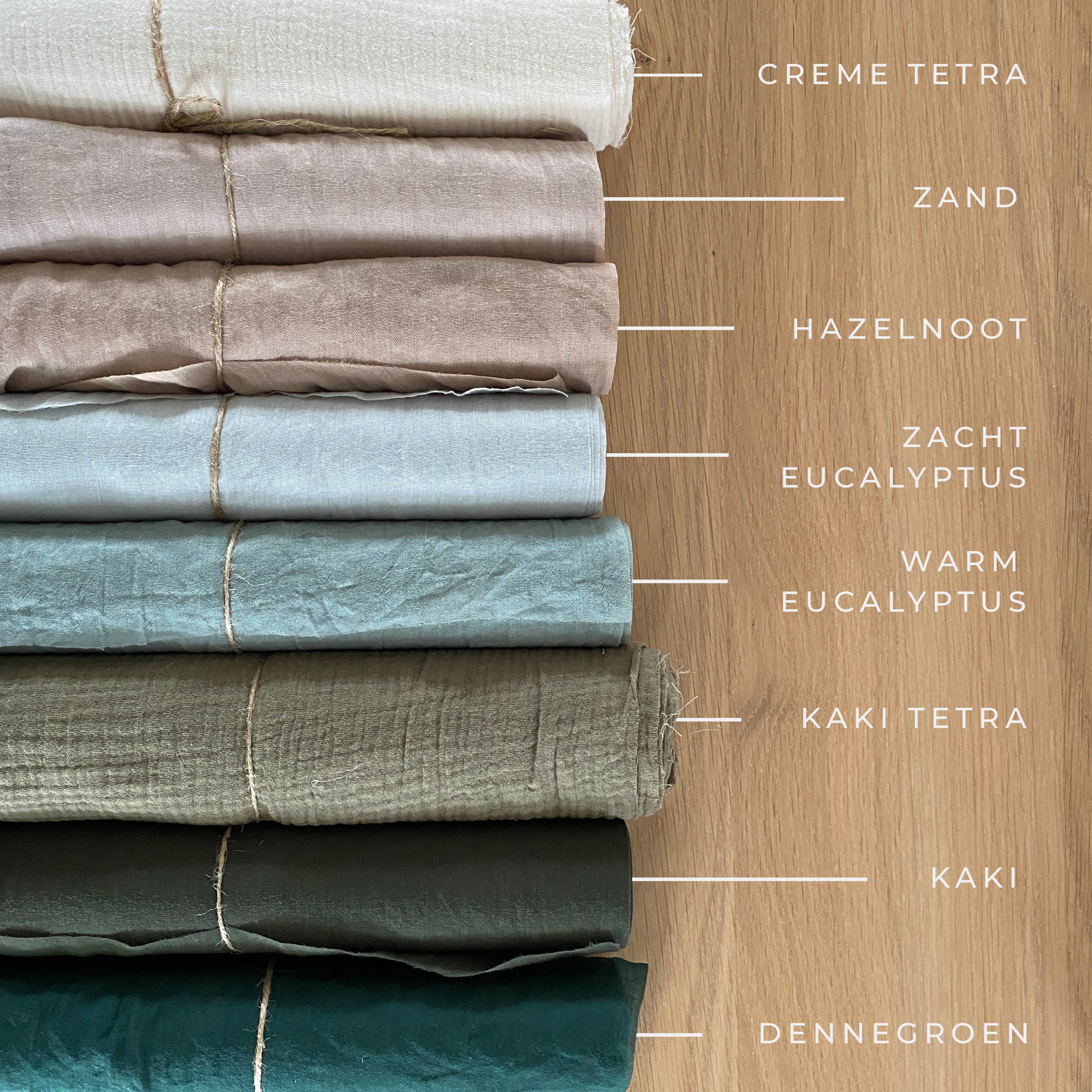 tafellopers feest zand nude hazelnoot creme zacht warm eucalyptus kaki dennegroen