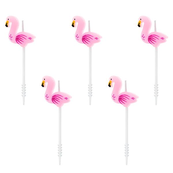 Kaarsjes Flamingo's - 5 stuks
