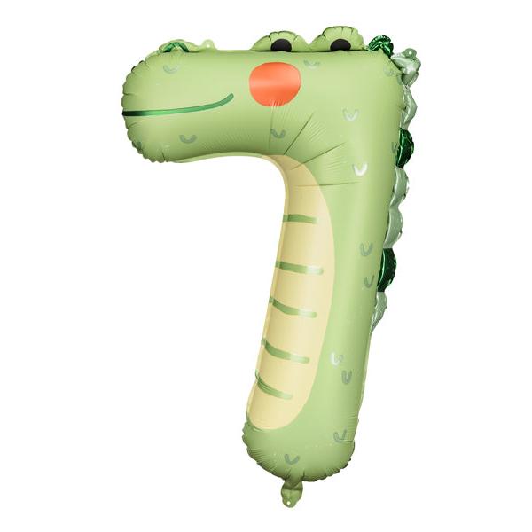Folieballon cijfer 7 krokodil safari dieren jungle feest verjaardag decoratie
