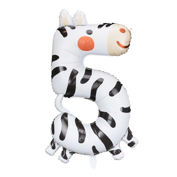 folieballon cijfer zebra 5 feest verjaardag dieren safari jungle