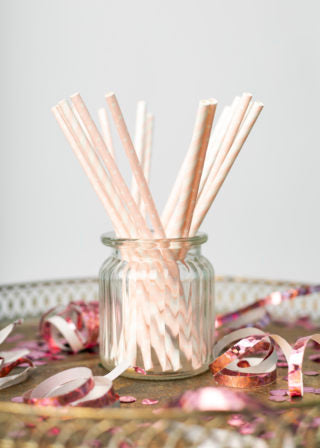 Papieren rietjes baby roze met wit bolletjes en streepjes