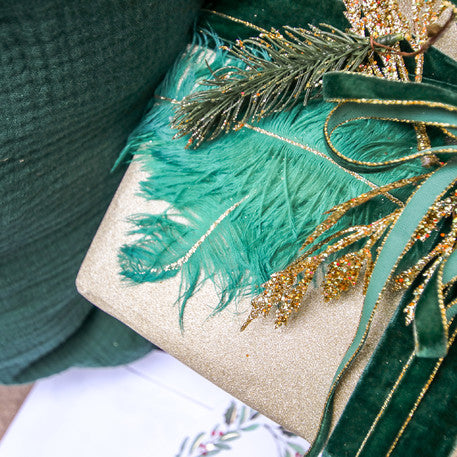 Pluimen groen gouden glitter kerst deco