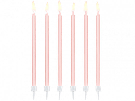 Roze lange kaarsen - 12 stuks